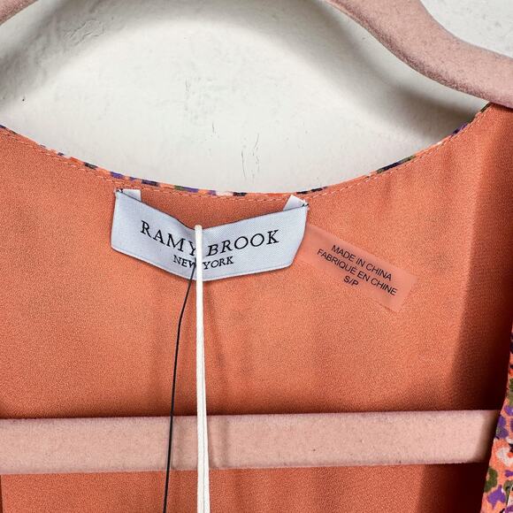 NWT Ramy Brook Xian Floral Tiered Tie Waist Long Sleeve Mini Dress Orange Small - Picture 16 of 16